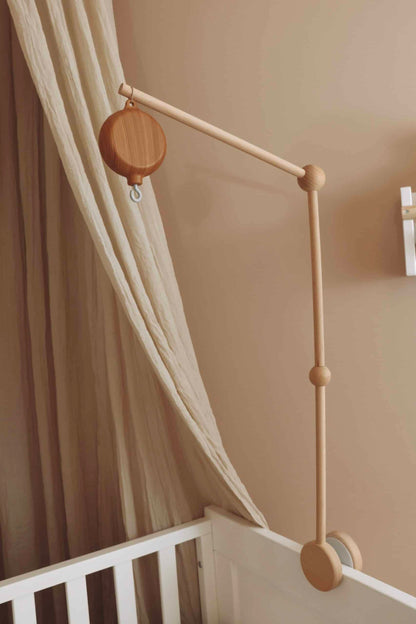 Wooden baby mobile arm fixed