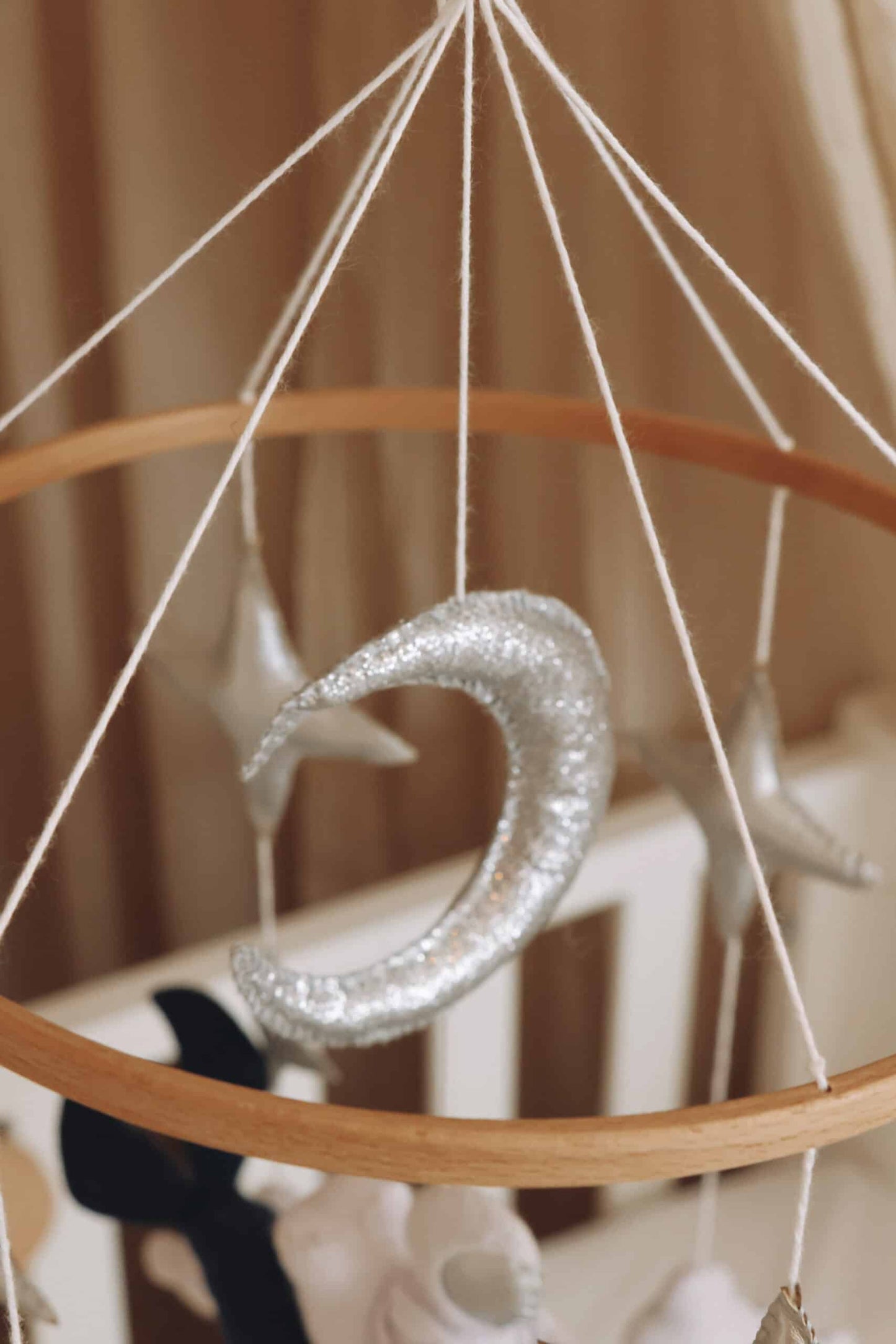 handmade space baby mobile close up