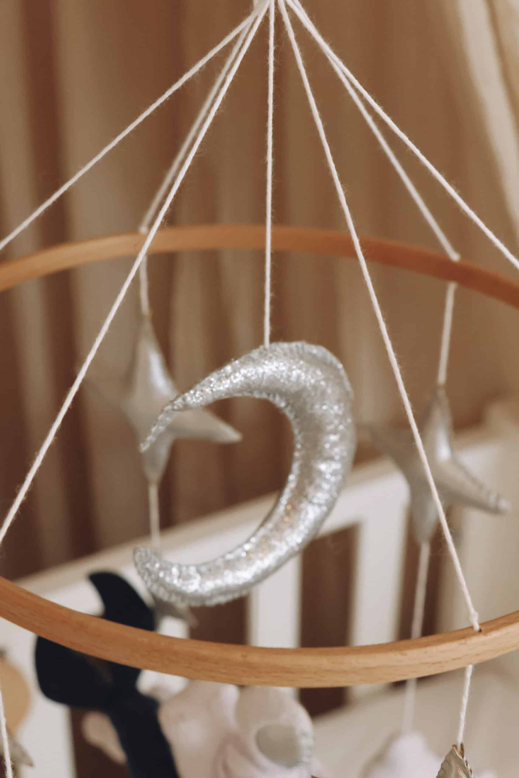 handmade space baby mobile close up