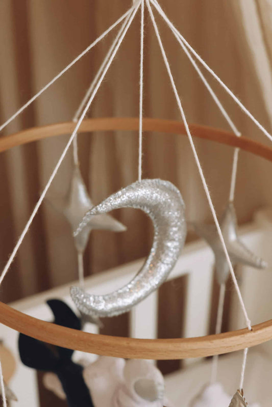 handmade space baby mobile close up