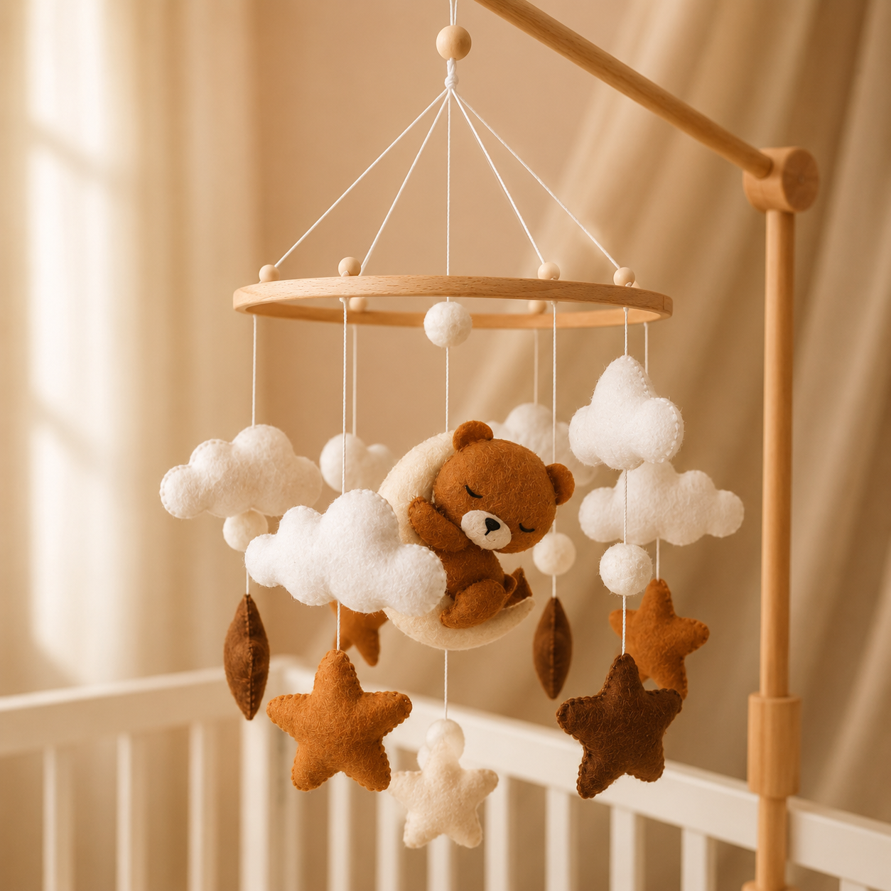 handmade sleeping bear crib mobile