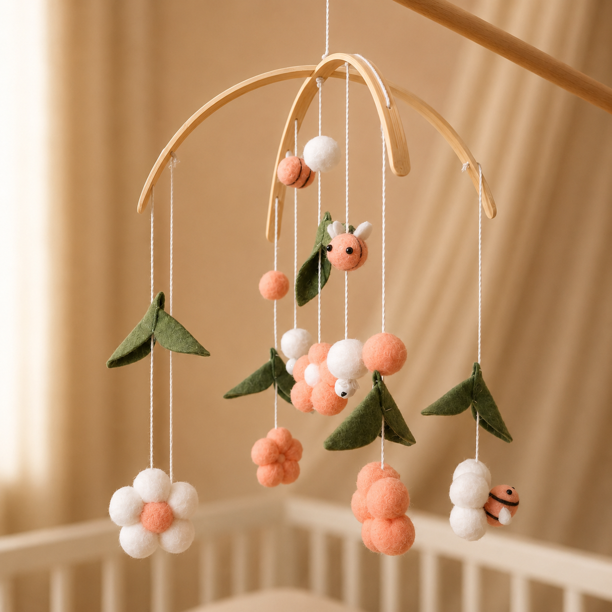 Handmade Pink Bees baby mobile