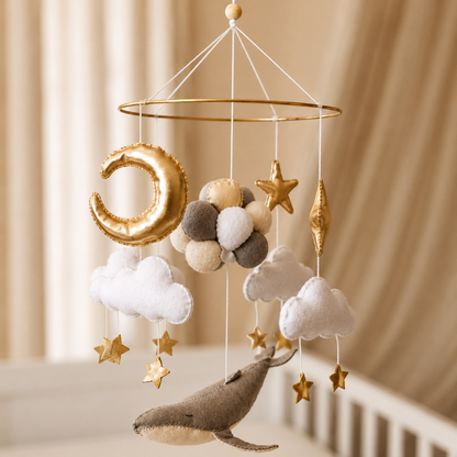 Handmade Whale & Balloons baby mobile