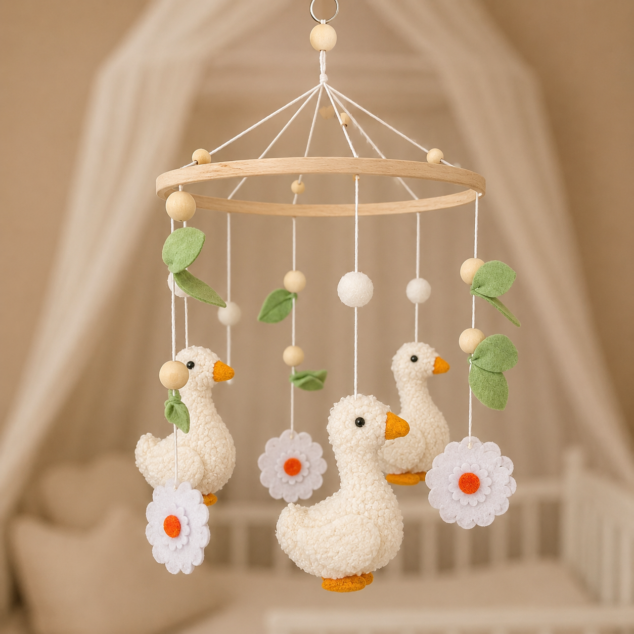 Handmade Flowers & Ducklings babymobile