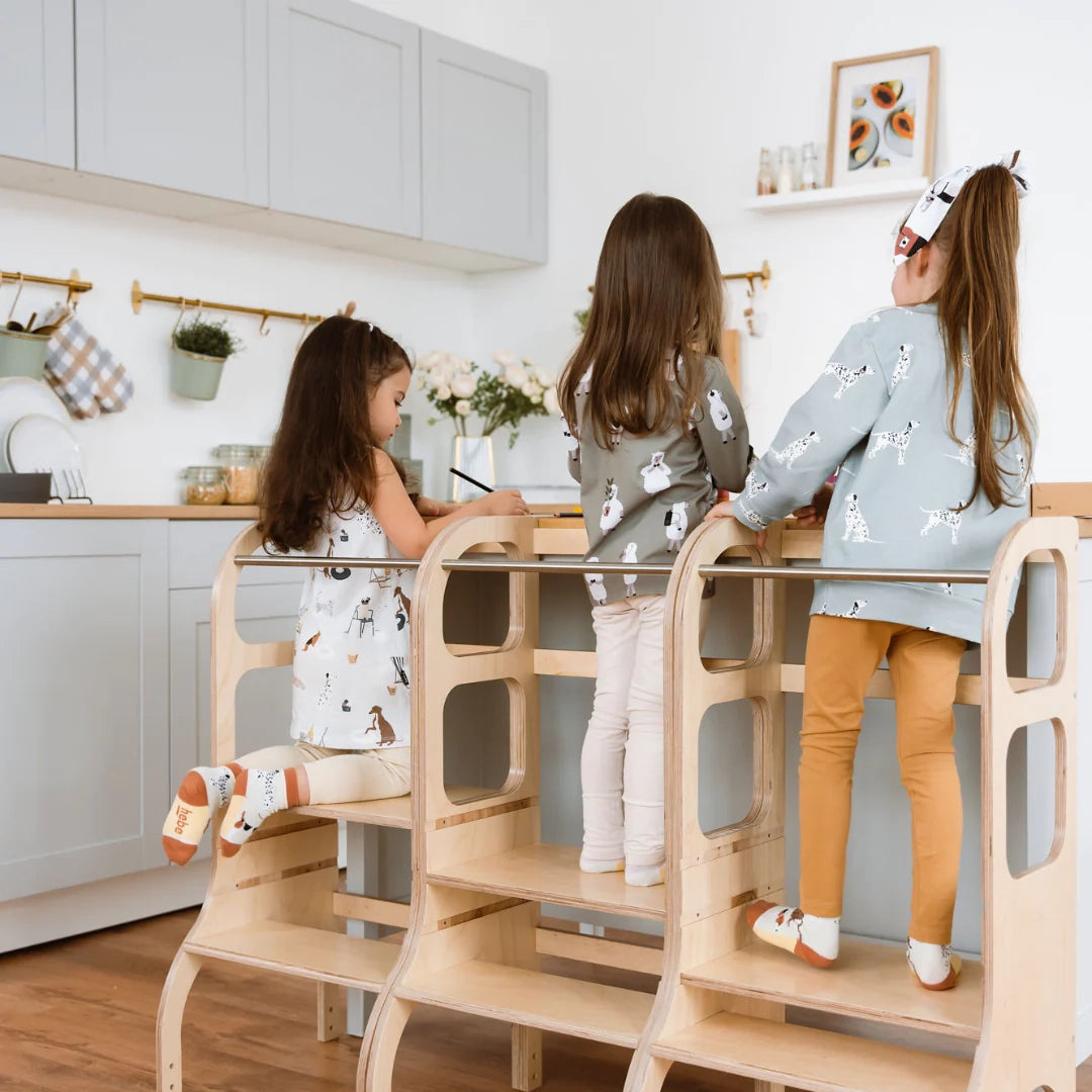 STEP UP verstelbare leertoren in naturel hout
