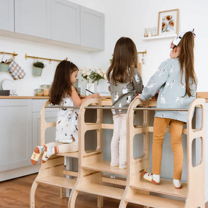 STEP UP verstelbare leertoren in naturel hout