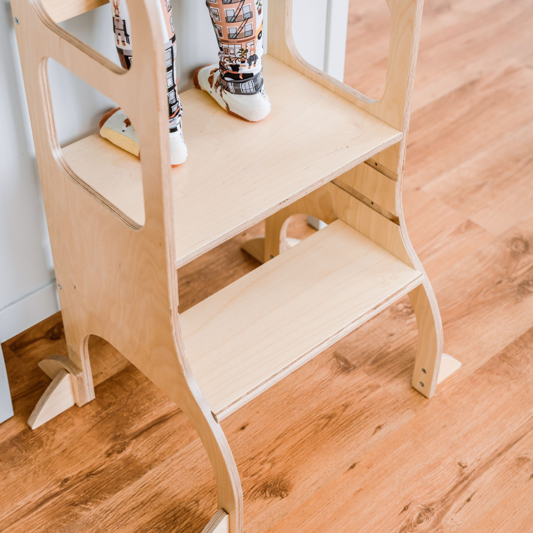 STEP UP verstelbare leertoren in naturel hout