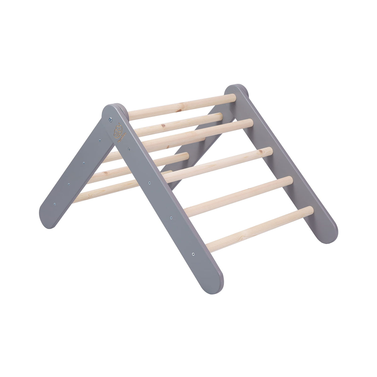 Grijs ladderhuisje met roze tent