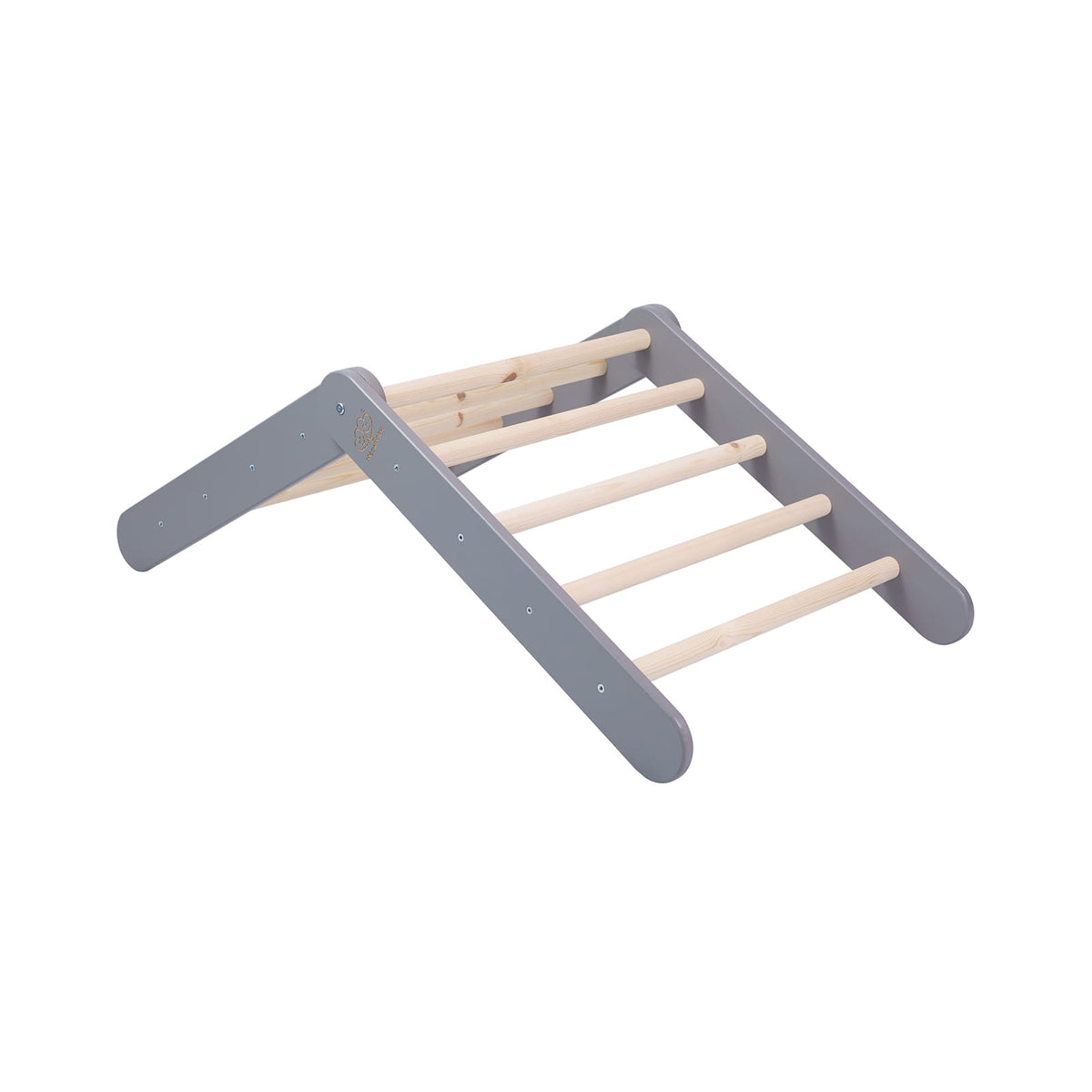 Grijs ladderhuisje met roze tent