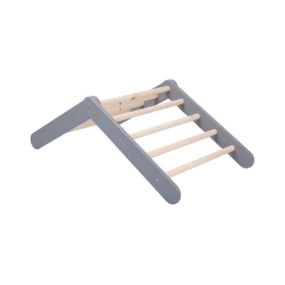 Grijs ladderhuisje met roze tent