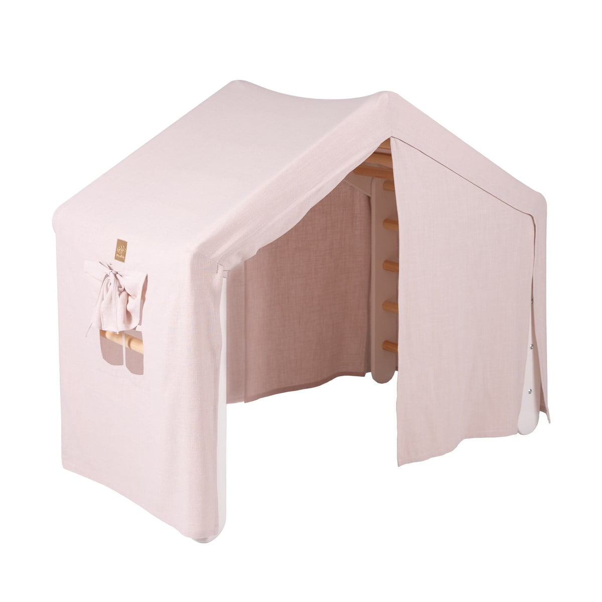 Groot wit ladderhuisje met roze tent