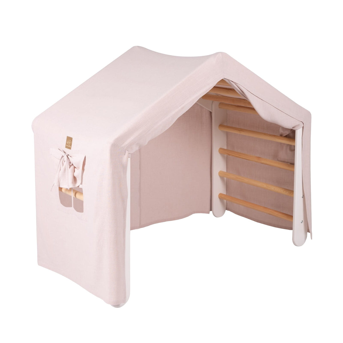 Groot wit ladderhuisje met roze tent