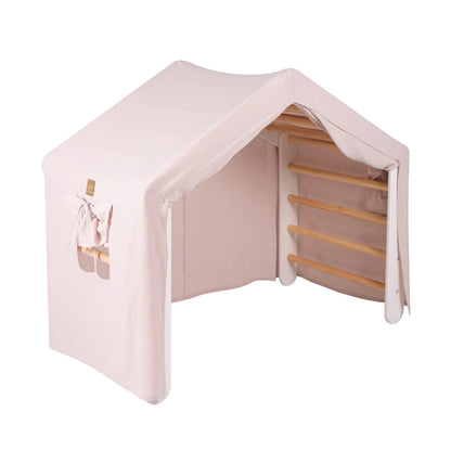 Groot wit ladderhuisje met roze tent