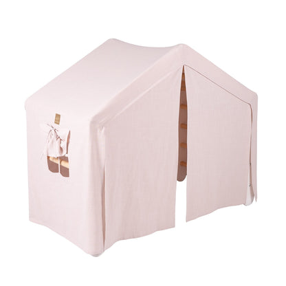 Groot wit ladderhuisje met roze tent