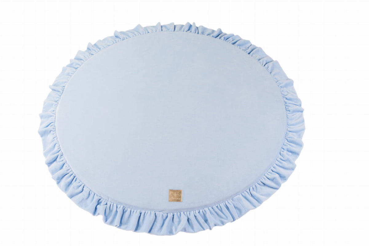 Ronde speelmat met ruches in babyblauw fluweel