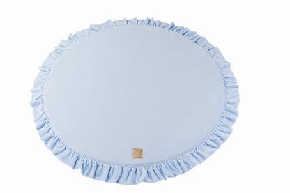 Ronde speelmat met ruches in babyblauw fluweel