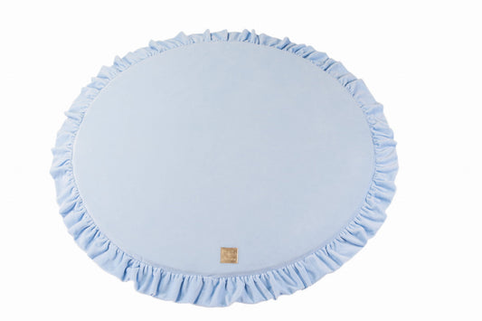 Ronde speelmat met ruches in babyblauw fluweel