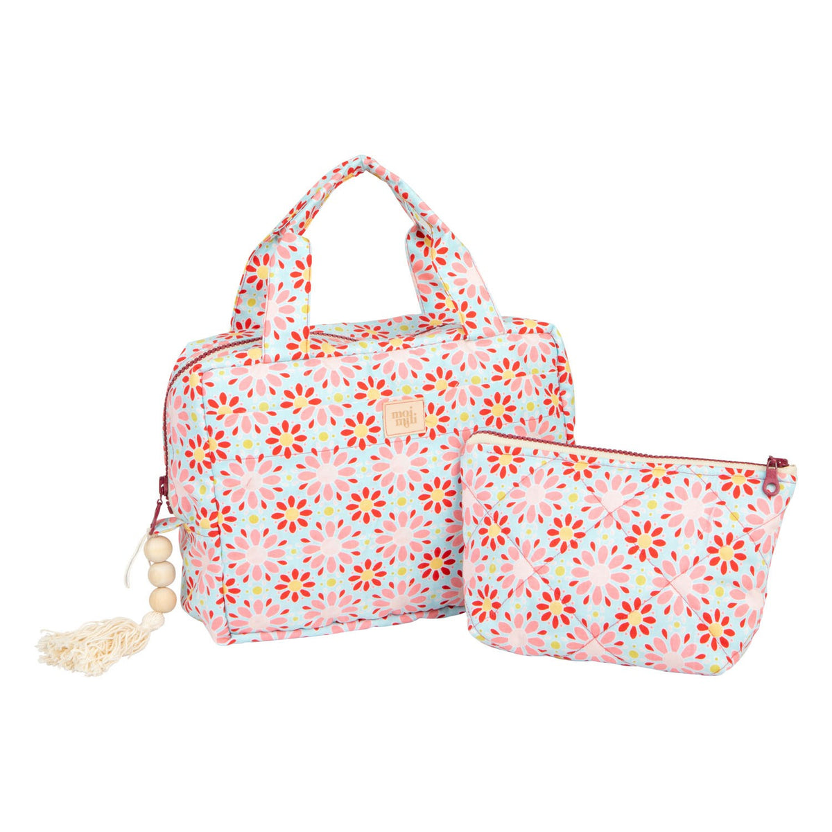 Set van 2 make-up tassen met rode bloemen