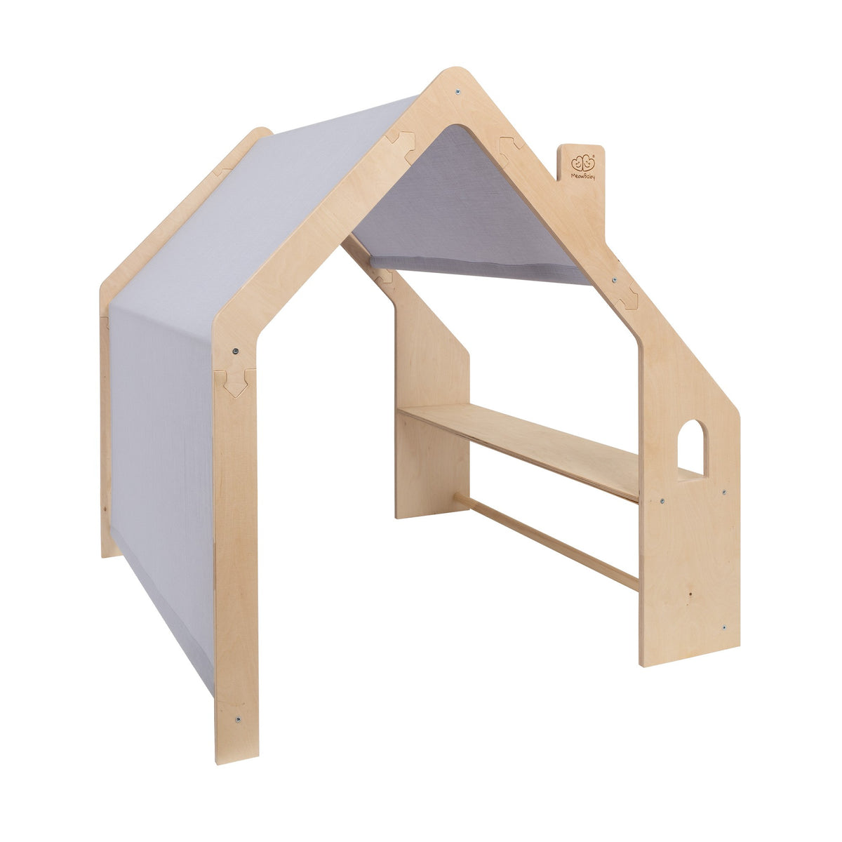 Wit houten speelhuisje van MeowBaby met blauw dak