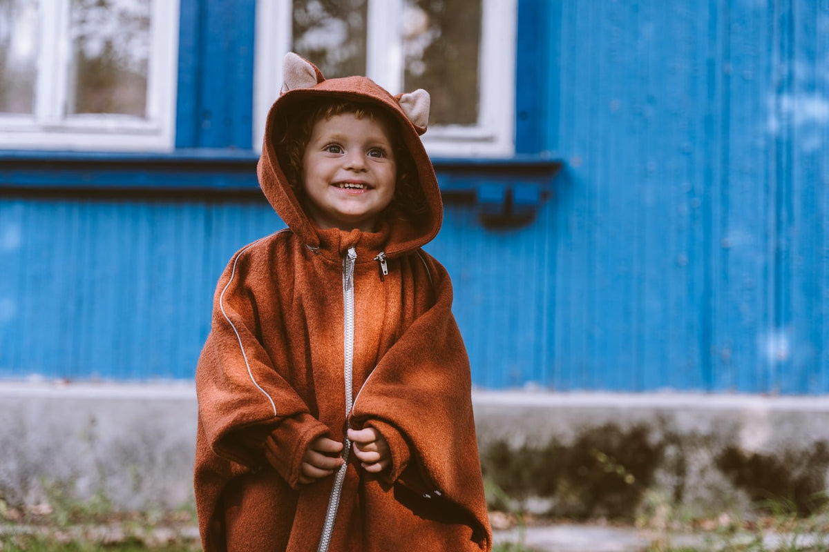 Autoponcho van merinowol voor kinderen met vos