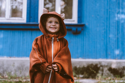 Autoponcho van merinowol voor kinderen met vos