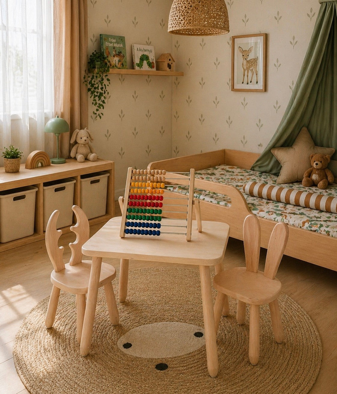 Houten kindertafel met twee stoelen, Wild
