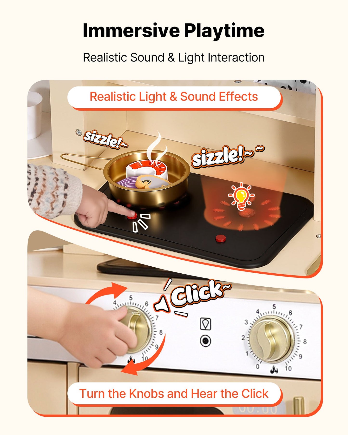 Play Kitchen for Kids, Wooden, Kids Kitchen Playset with Realistic