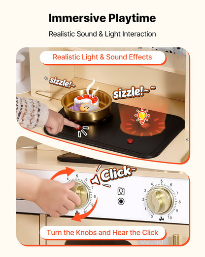 Play Kitchen for Kids, Wooden, Kids Kitchen Playset with Realistic