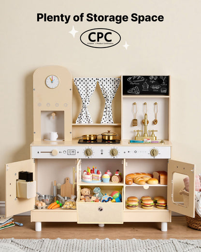 Play Kitchen for Kids, Wooden, Kids Kitchen Playset with Realistic