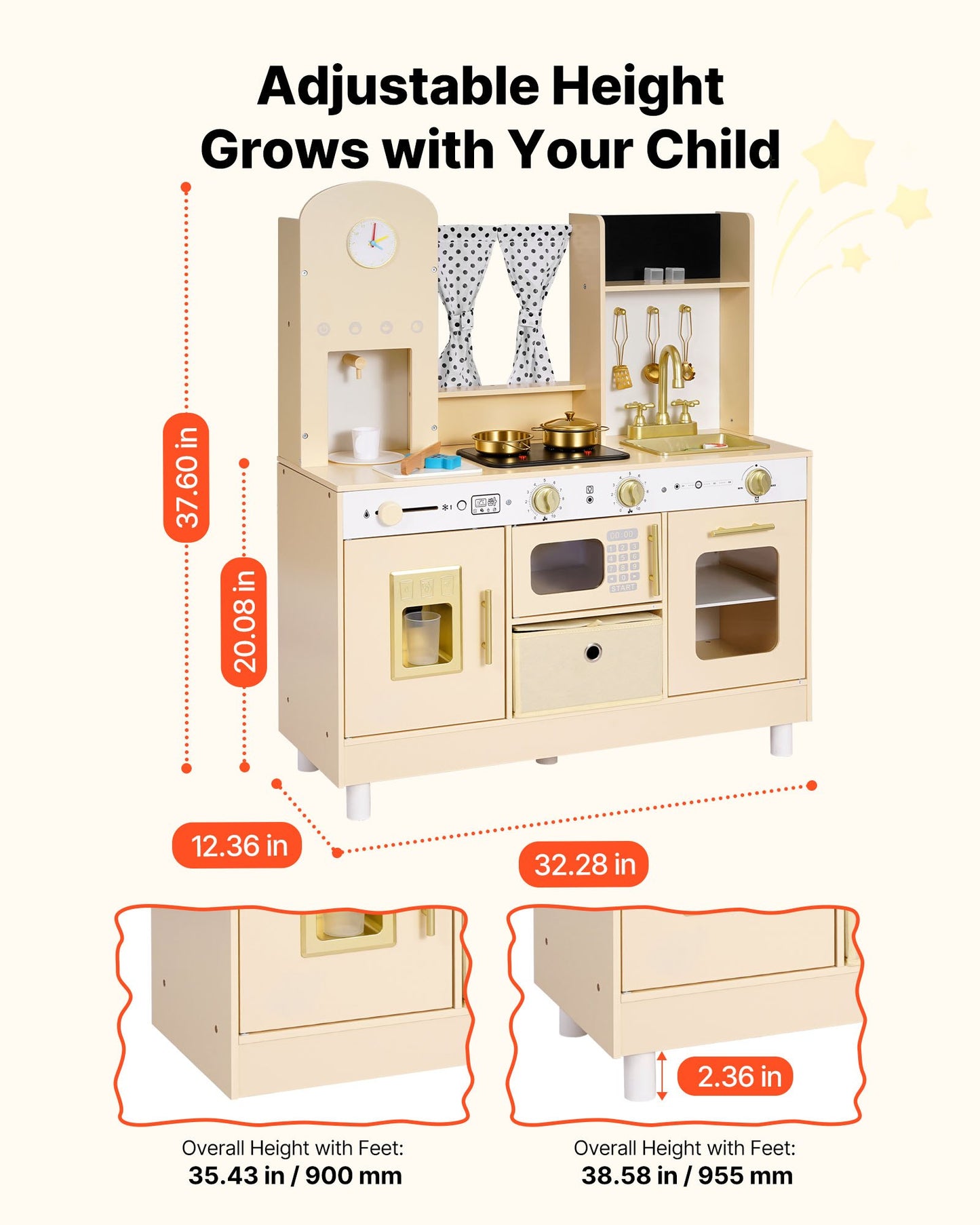 Play Kitchen for Kids, Wooden, Kids Kitchen Playset with Realistic