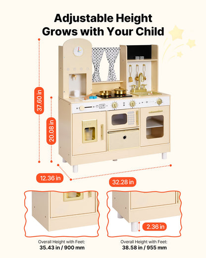 Play Kitchen for Kids, Wooden, Kids Kitchen Playset with Realistic