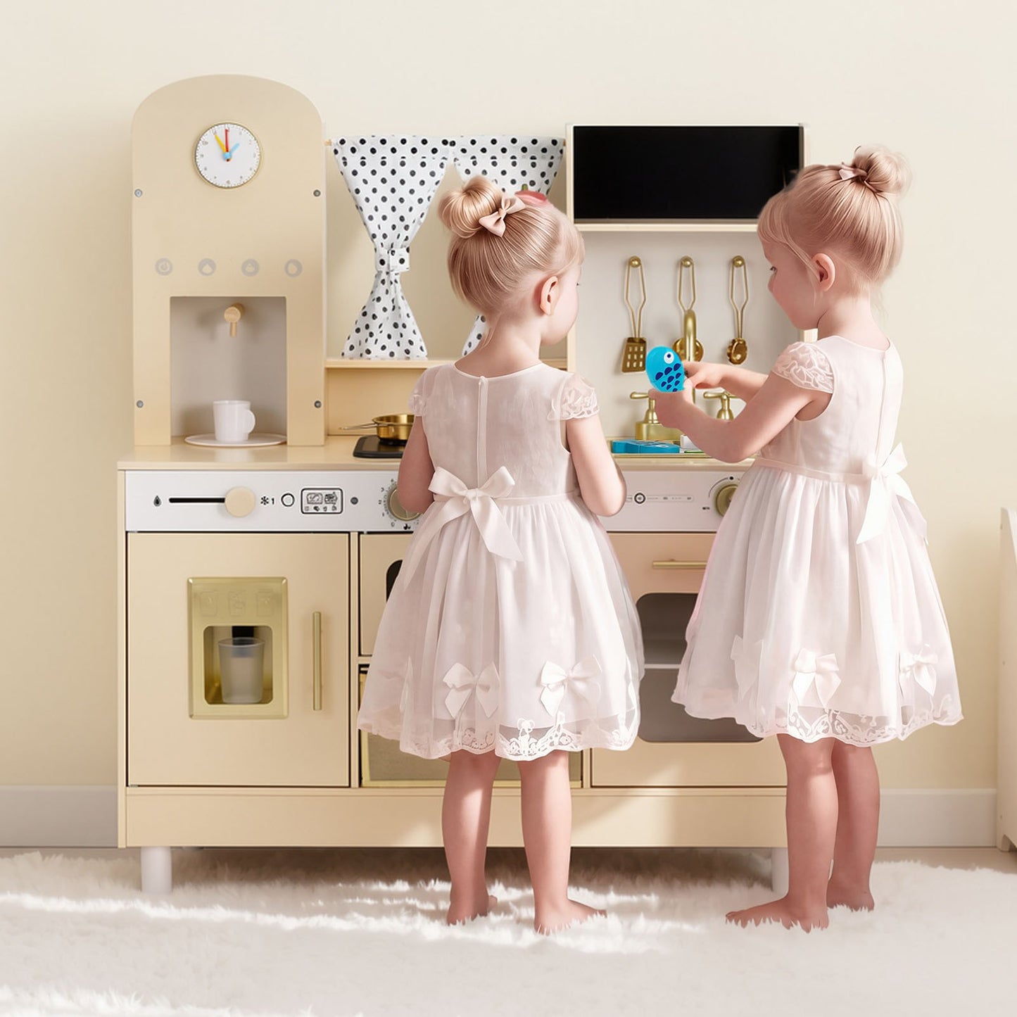 Play Kitchen for Kids, Wooden, Kids Kitchen Playset with Realistic
