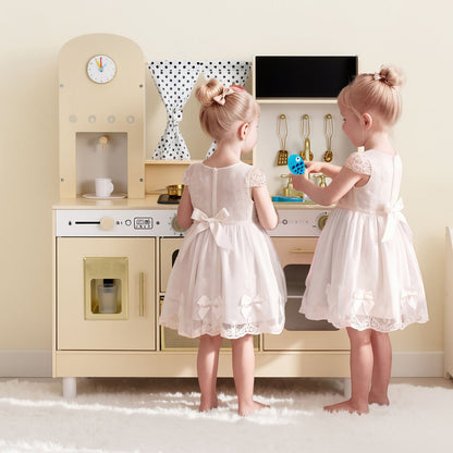 Play Kitchen for Kids, Wooden, Kids Kitchen Playset with Realistic