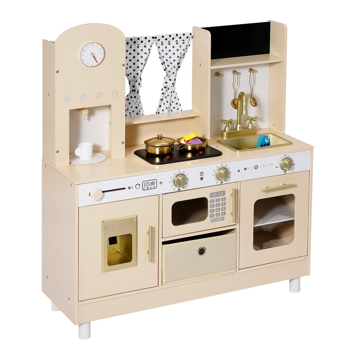 Play Kitchen for Kids, Wooden, Kids Kitchen Playset with Realistic