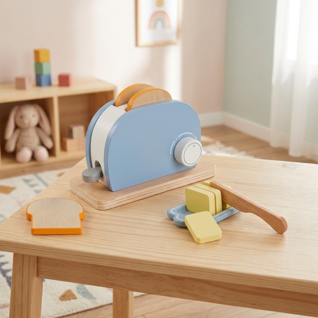 Houten speelgoed broodroosterset